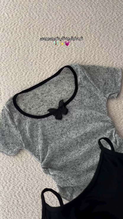 🦋 Butterfly Charm Ribbed Fitted Top ✨🖤