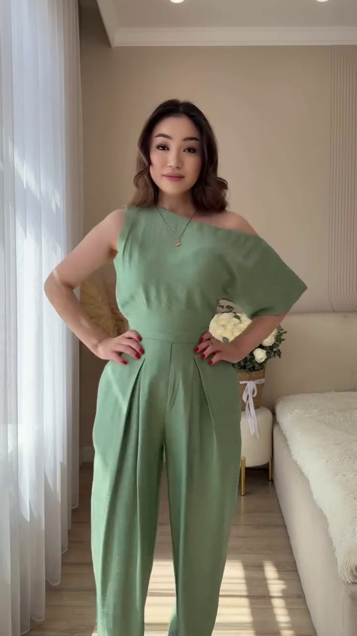 ✨ Elegant Beige One-Shoulder Premium Wide Leg Jumpsuit for Women 🤍🌸👗