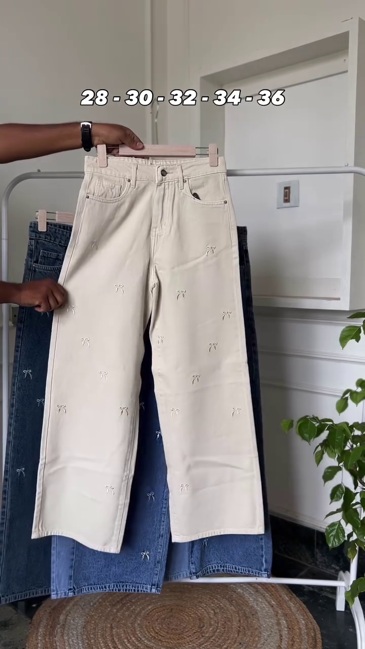 Elegant Bow Embroidered High-Waist Wide-Leg Denim Jeans Collection 👖🎀✨