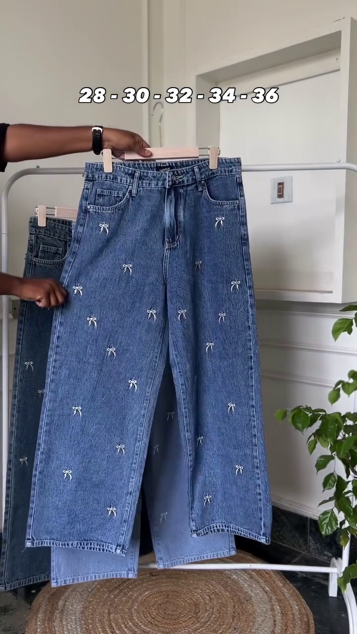 Elegant Bow Embroidered High-Waist Wide-Leg Denim Jeans Collection 👖🎀✨