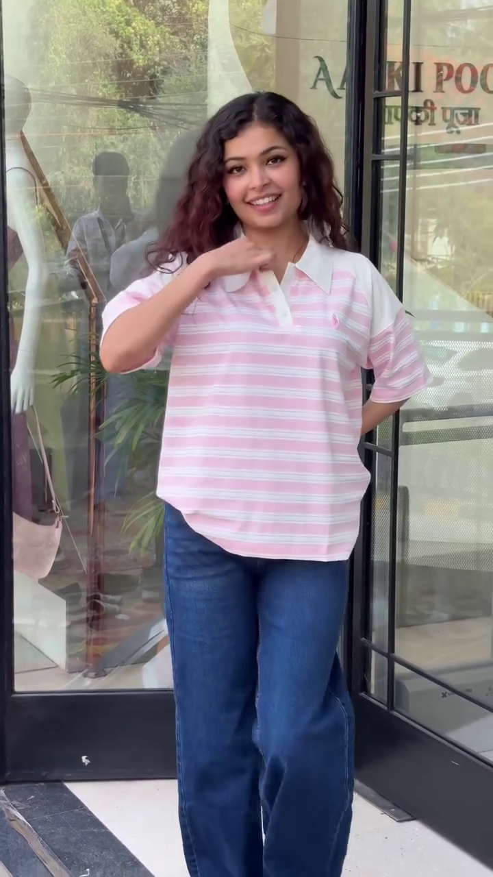 Soft Butter Yellow Striped Casual Polo Collar Half Sleeve Everyday Comfort Top 💛🤍✨🌼