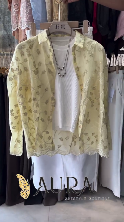 Luxury Blush Pink Floral Embroidered Sheer Overlay Three-Piece Women's Fashion Ensemble 🌸💗✨🦋