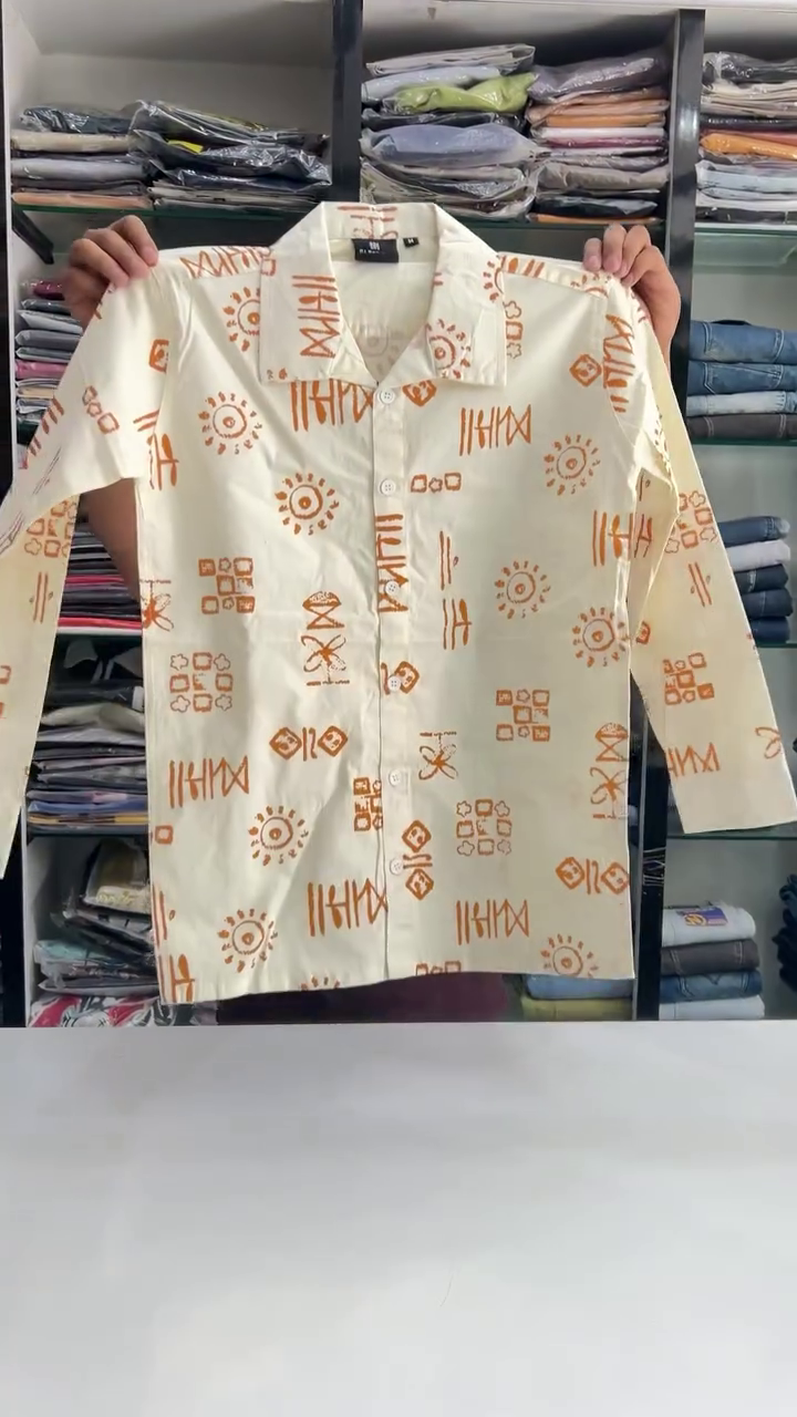 Premium Ivory Graphic Print Long Sleeve Statement Fashion Shirt with Artistic Monochrome Design 🤍🖤✨🌟