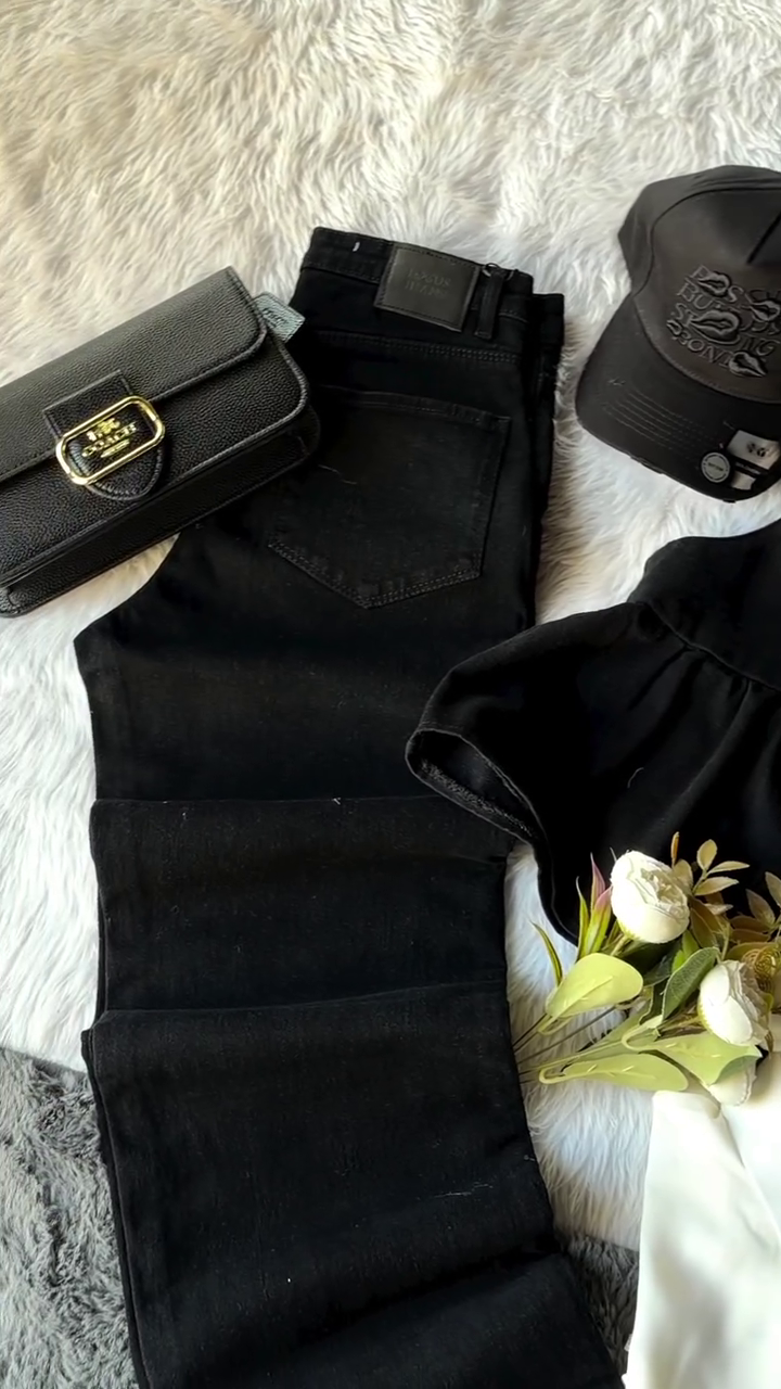 Modern Monochrome Chic Layered Fashion Ensemble with Asymmetrical Black Top, White Shirt & Premium Denim Bottom 👗🖤🤍✨