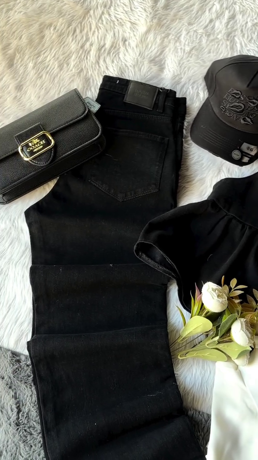 Modern Monochrome Chic Layered Fashion Ensemble with Asymmetrical Black Top, White Shirt & Premium Denim Bottom 👗🖤🤍✨