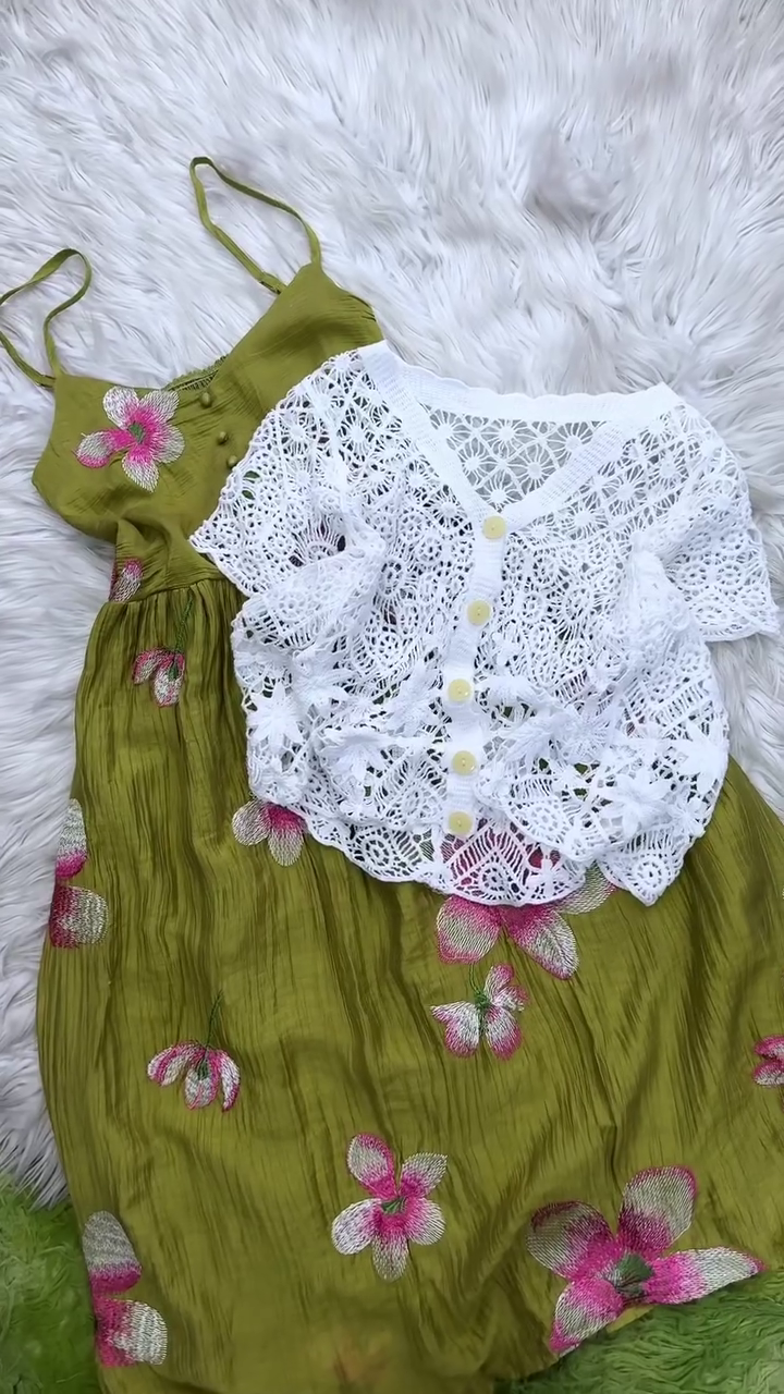 ✨ Blossom Charm Dress & Lace Shrug Set ✨🌸💕