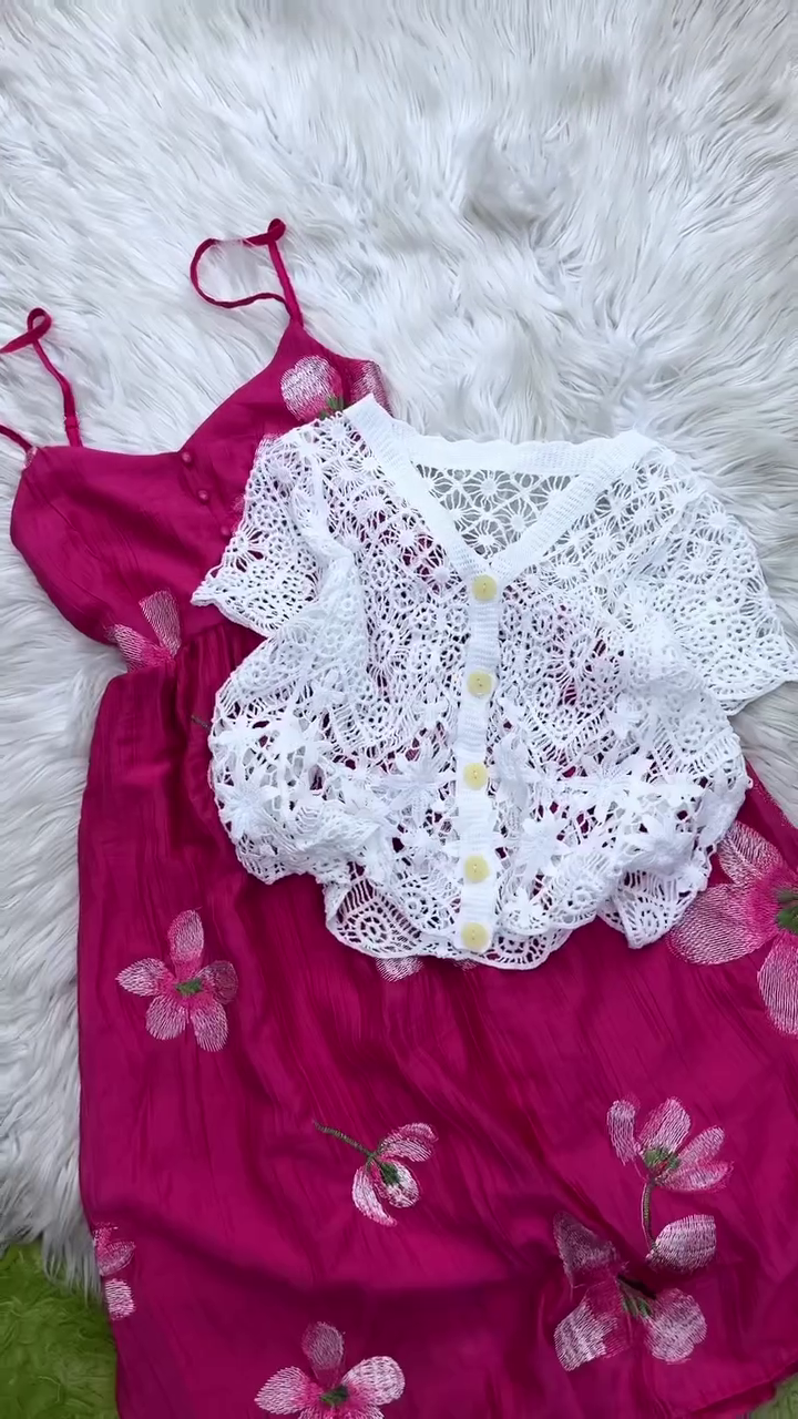 ✨ Blossom Charm Dress & Lace Shrug Set ✨🌸💕