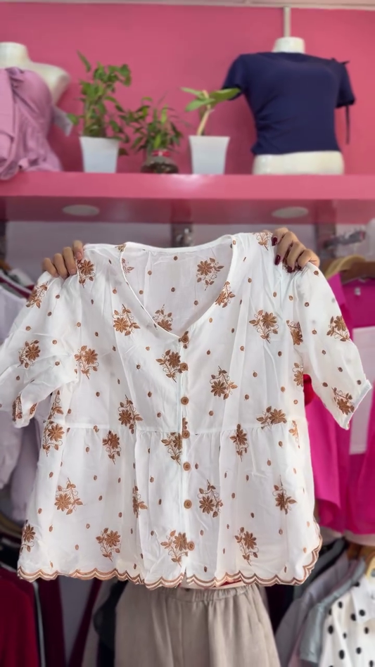 ✨ Blossom Breeze Embroidered Peplum Top ✨🤍🌸
