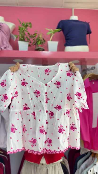 ✨ Blossom Breeze Embroidered Peplum Top ✨🤍🌸