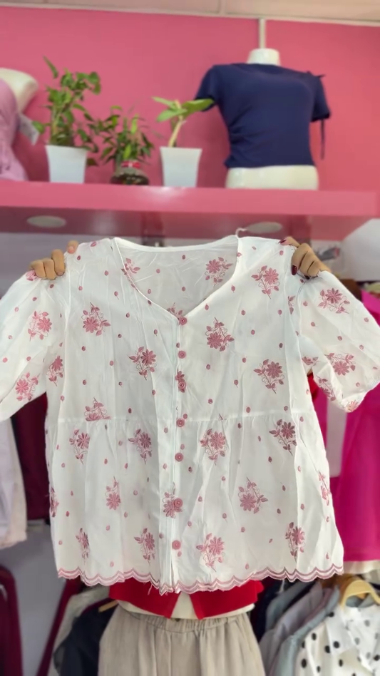 ✨ Blossom Breeze Embroidered Peplum Top ✨🤍🌸
