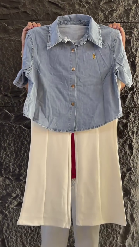 ✨ Denim Charm Shirt & Wide-Leg Trouser Co-Ord Set ✨🤍👖