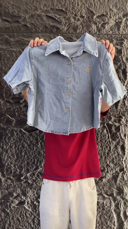 ✨ Denim Charm Shirt & Wide-Leg Trouser Co-Ord Set ✨🤍👖