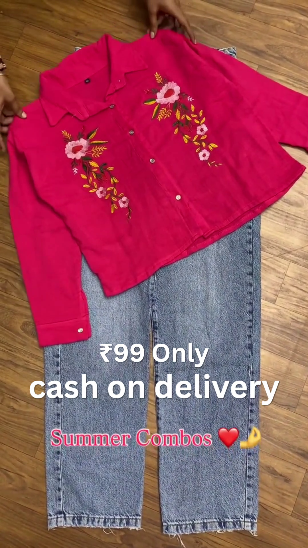 🖤 Floral Charm Summer Combo Set – Elegant Embroidered Shirt & Denim Collection ✨👖🌸