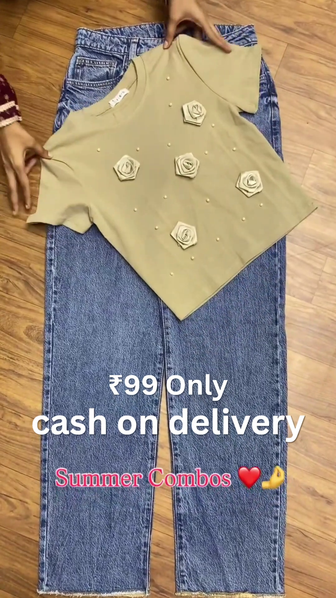 🖤 Floral Charm Summer Combo Set – Elegant Embroidered Shirt & Denim Collection ✨👖🌸