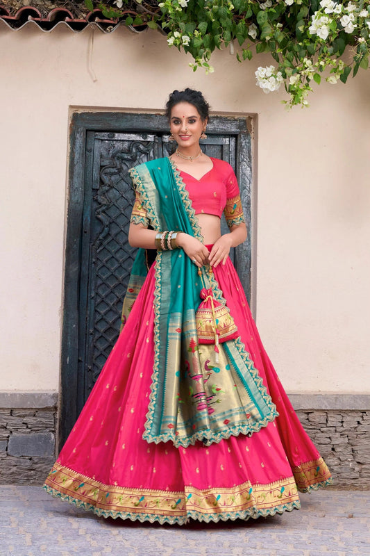 Rani Pink Color Banarasi Saree With Blouse.