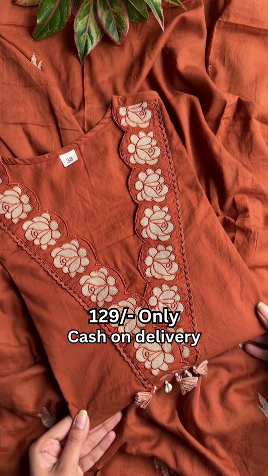 ✨ Rust Bloom Embroidered Kurti ✨